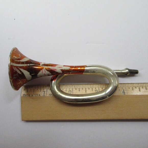 2 Hand Blown Glass Christmas Ornament Trumpet French Horn Bugle Vtg Missing Cap - Picture 9 of 16